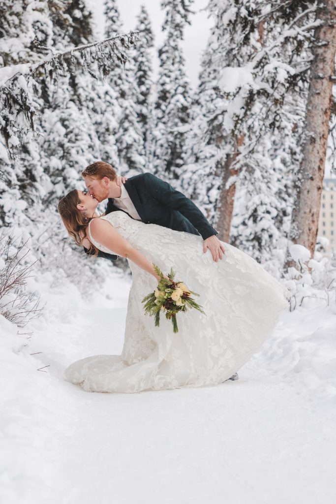 Lake Louise elopement photographer bride and groom